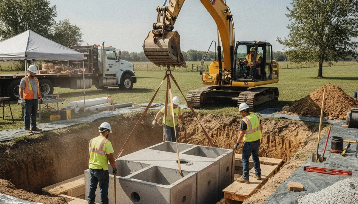 Bradenton, FL plumbers installing a septic tank for a home service project