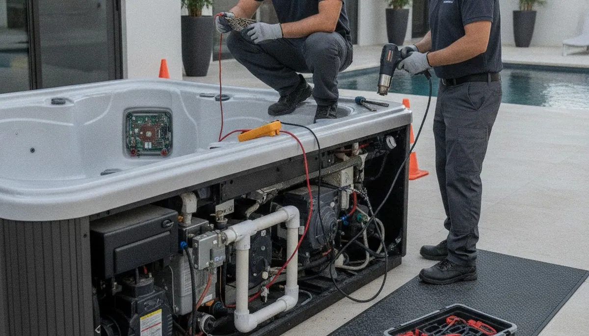 Bradenton, FL plumber repairing a home spa for reliable service and maintenance